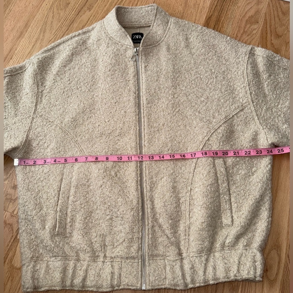 Zara Blogger Favorite Boucle Bomber Jacket Zip Cream Fuzzy Size XS - Small - Picture 6 of 12